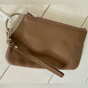 Prüne Katy Grained Leather Wristlet Taupe